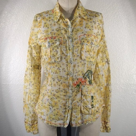 Johnny Was Tops - Yellowfield 8 Magnolia Collection Silk/Cotton Nat Cargo Shirt in Kansas NWOT